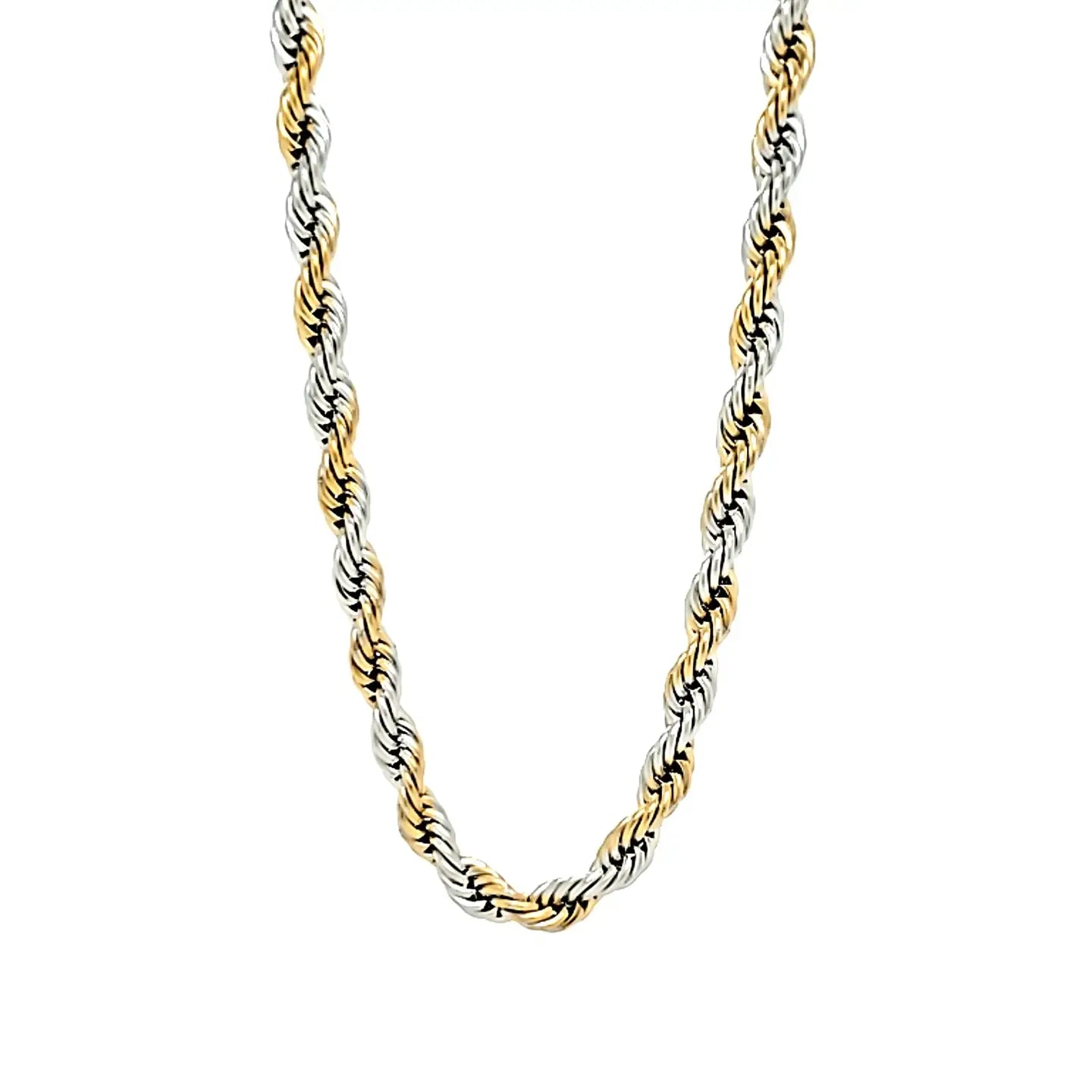 18K Gold Mixed Metal Pvd Coated Rope Chain Necklace 7mm 24"