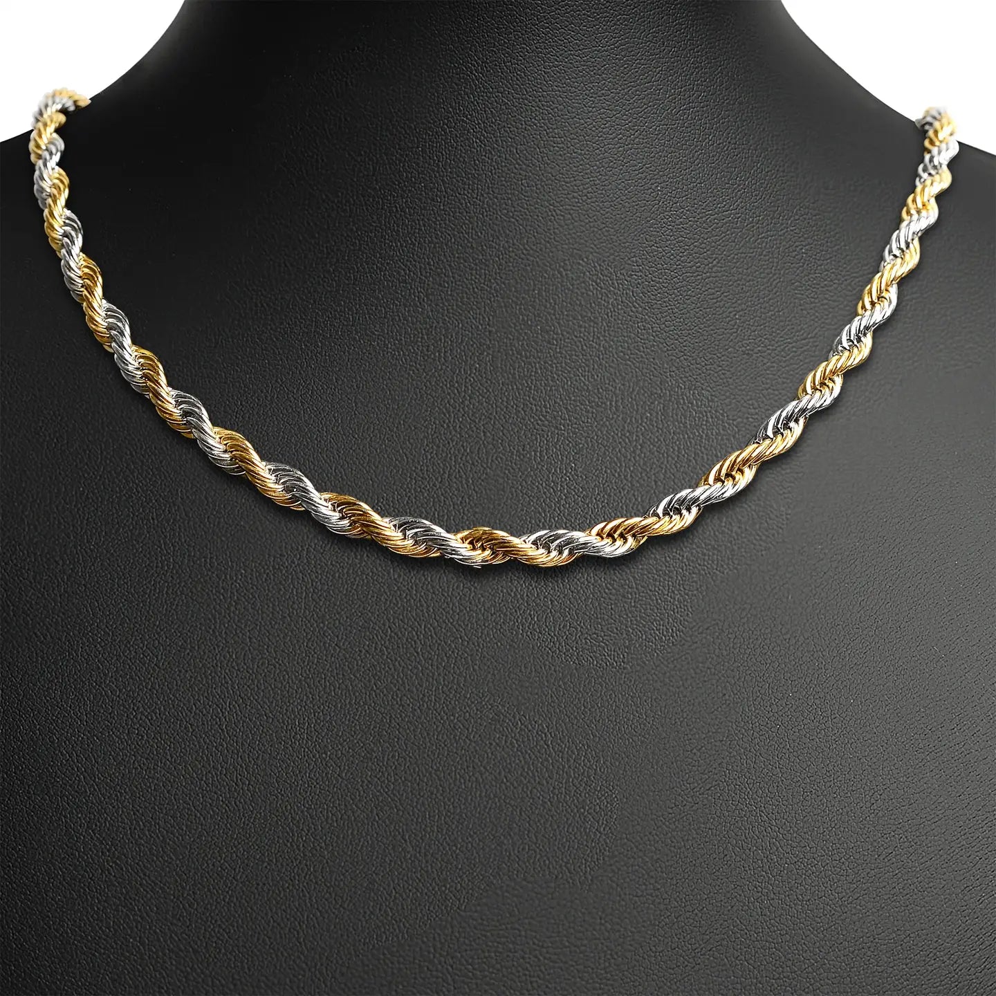 18K Gold Mixed Metal Pvd Coated Rope Chain Necklace 7mm 24"