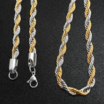 18K Gold Mixed Metal Pvd Coated Rope Chain Necklace 7mm 24"