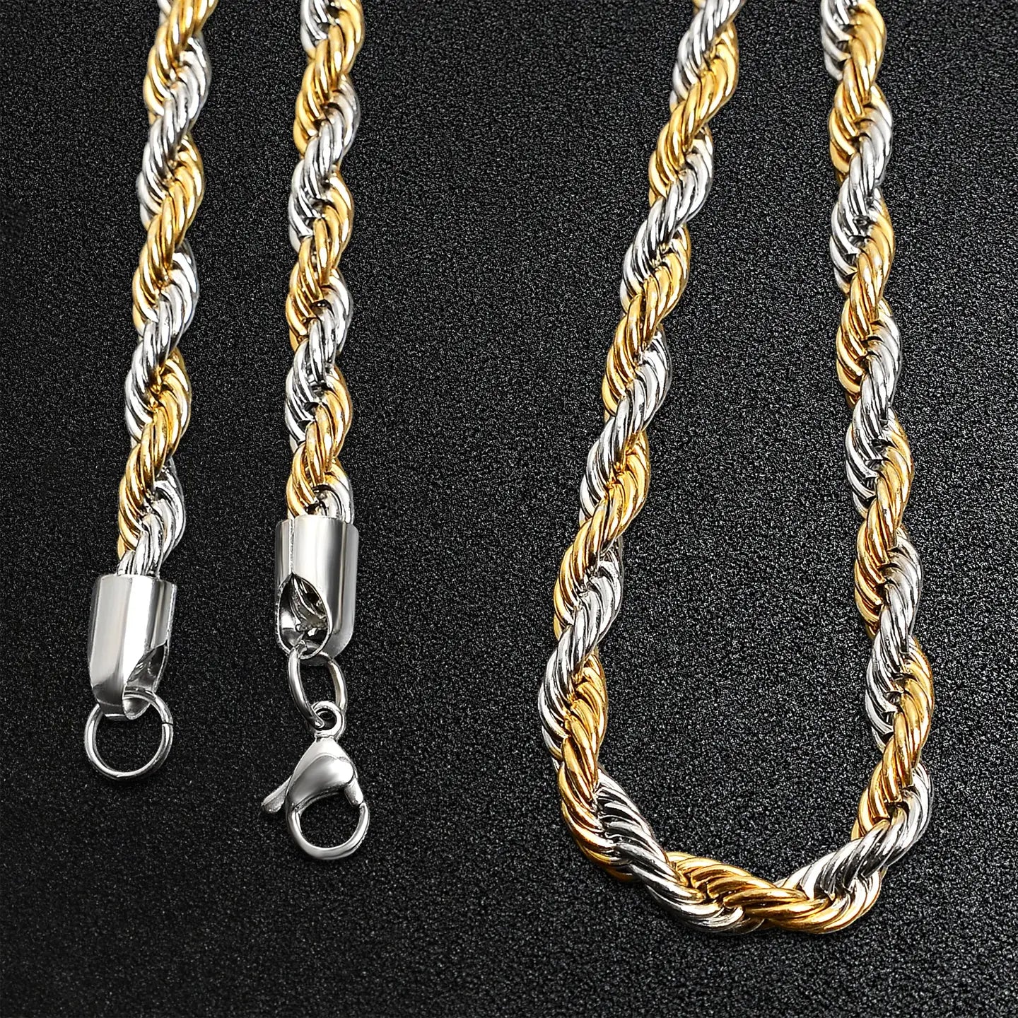 18K Gold Mixed Metal Pvd Coated Rope Chain Necklace 7mm 24"