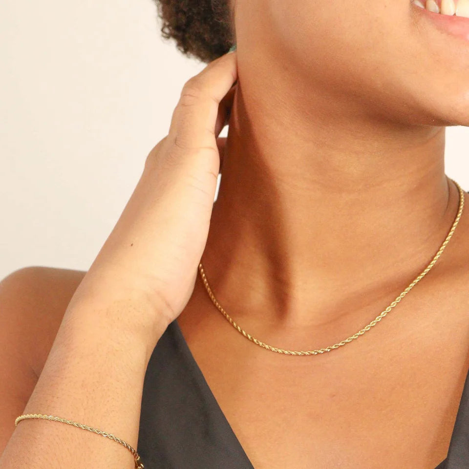 18K Gold PVD Stainless Steel Rope Chain Necklace 4mm 20"