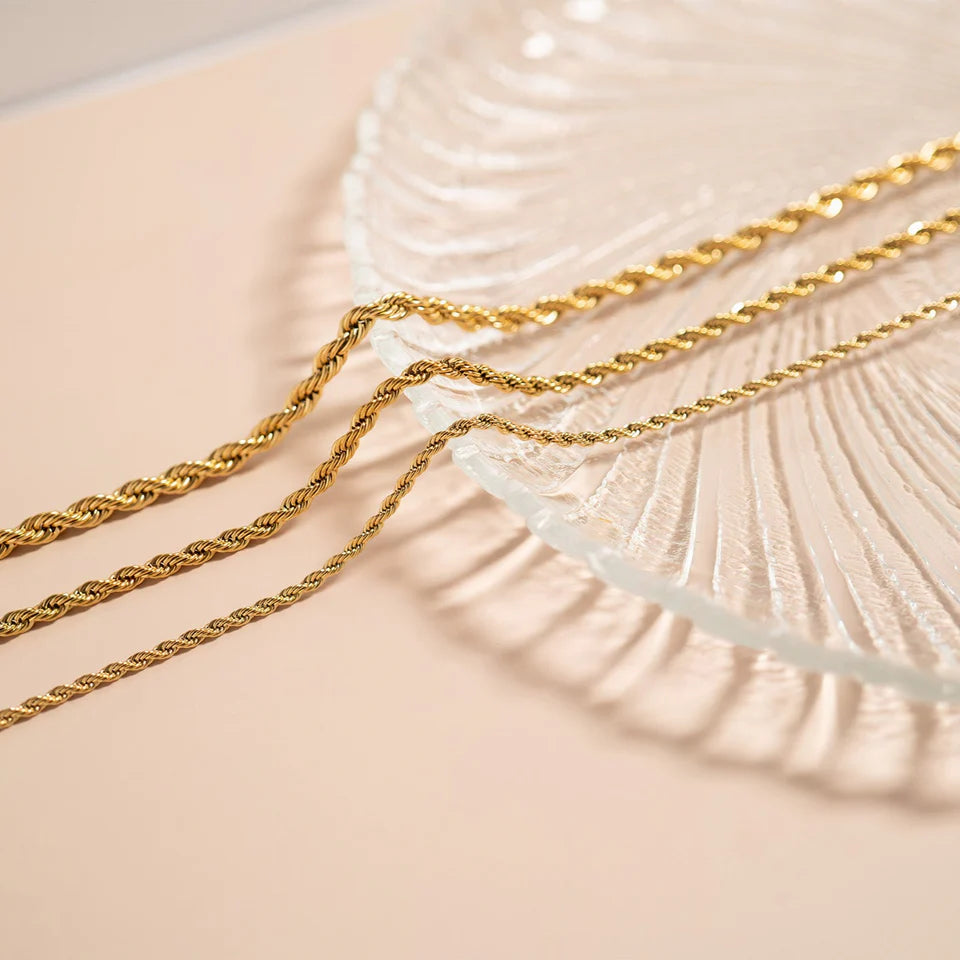 18K Gold PVD Stainless Steel Rope Chain Necklace 5mm 24"