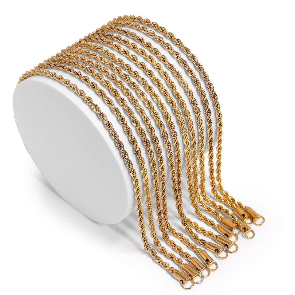 18K Gold PVD Stainless Steel Rope Chain Necklace 5mm 24"