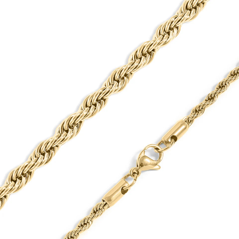 18K Gold PVD Stainless Steel Rope Chain Necklace 5mm 24"