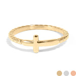18K Gold PVD Stainless Steel Beaded Cross Stacking Ring