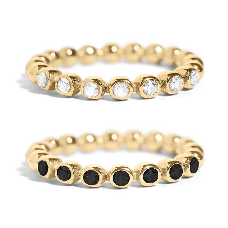18K Gold PVD Stainless Steel Beaded CZ Stacking Ring