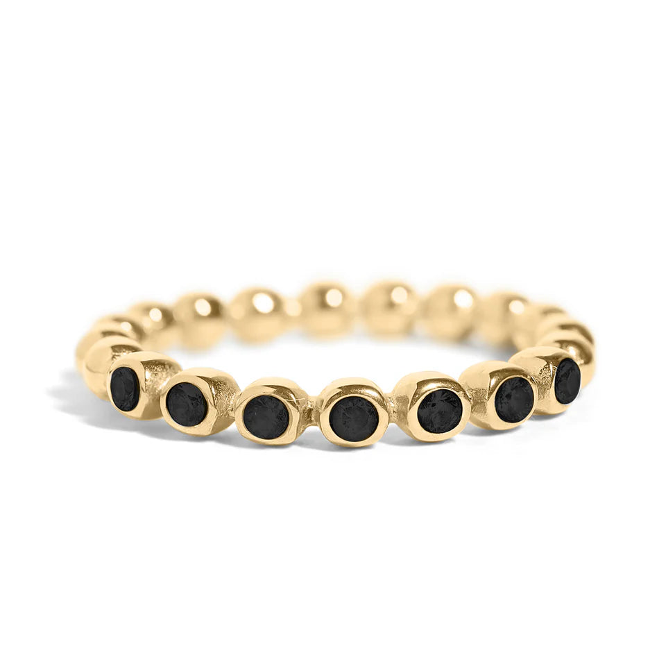 18K Gold PVD Stainless Steel Beaded CZ Stacking Ring