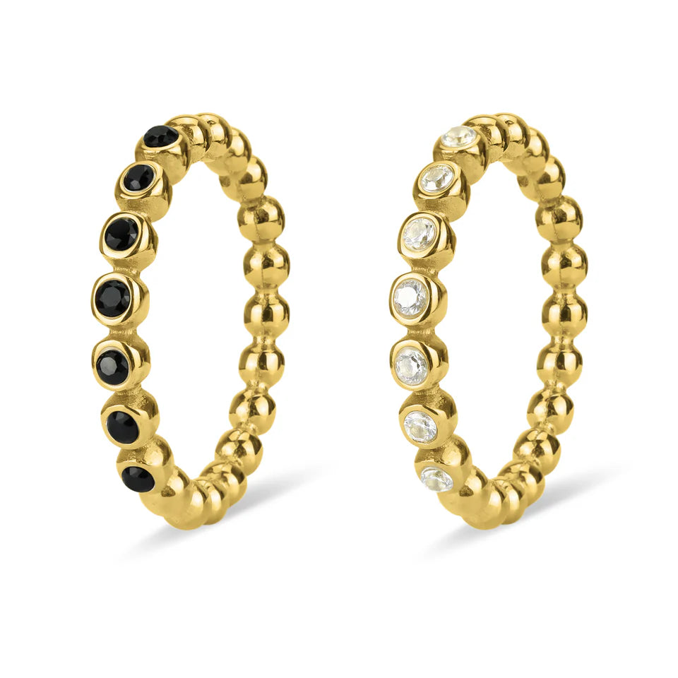 18K Gold PVD Stainless Steel Beaded CZ Stacking Ring