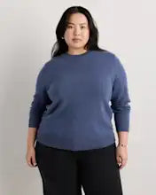 EMERALD COLLECTION Florida Mongolian Cashmere Crewneck Sweater in Heather Storm Blue Size XS