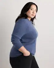 EMERALD COLLECTION Florida Mongolian Cashmere Crewneck Sweater in Heather Storm Blue Size XS