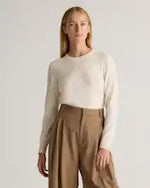 EMERALD COLLECTION Florida Mongolian Cashmere Crewneck Sweater in Ivory Size S