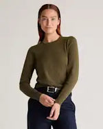 EMERALD COLLECTION Cotton & Cashmere Blend Crewneck Top in Army Green Size L