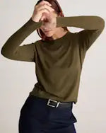 EMERALD COLLECTION Cotton & Cashmere Blend Crewneck Top in Army Green Size L