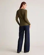 EMERALD COLLECTION Cotton & Cashmere Blend Crewneck Top in Army Green Size L