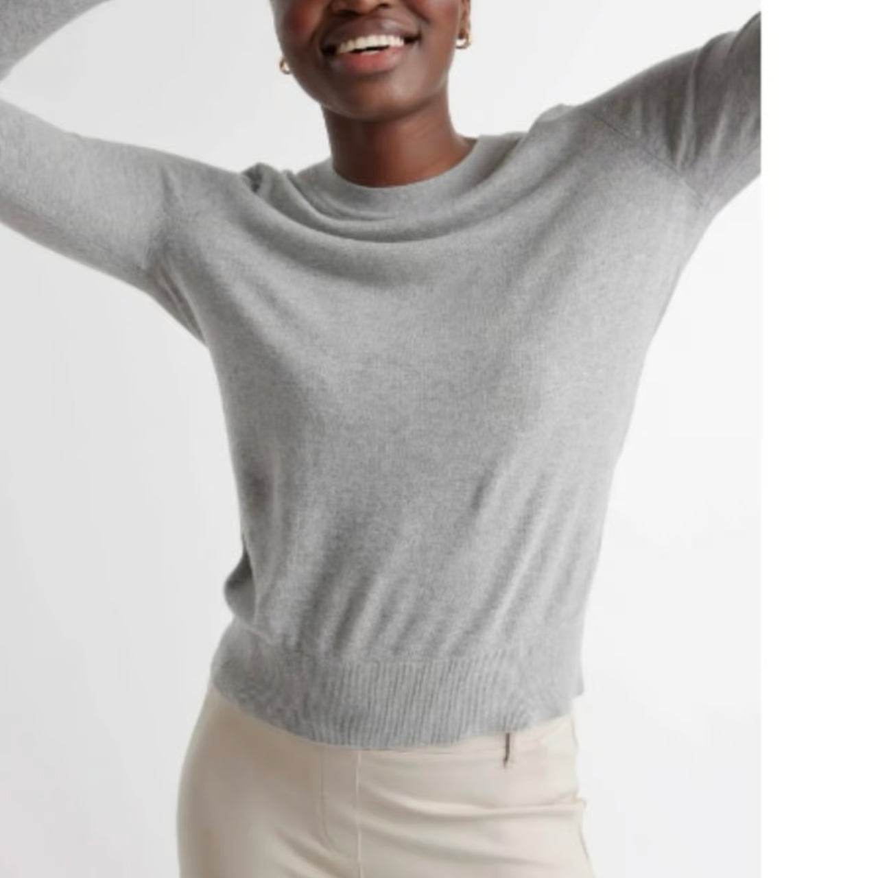 EMERALD COLLECTION Cotton & Cashmere Blend Crewneck Top in Grey Size M