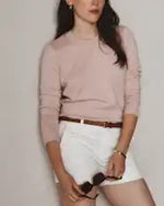 EMERALD COLLECTION Cotton & Cashmere Blend Crewneck Top in Pale Pink Size S