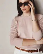 EMERALD COLLECTION Cotton & Cashmere Blend Crewneck Top in Pale Pink Size S