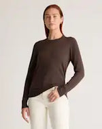 EMERALD COLLECTION Cotton & Cashmere Blend Crewneck Top in Deep Brown Size XL