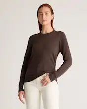 EMERALD COLLECTION Cotton & Cashmere Blend Crewneck Top in Deep Brown Size XL