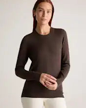 EMERALD COLLECTION Cotton & Cashmere Blend Crewneck Top in Deep Brown Size XL