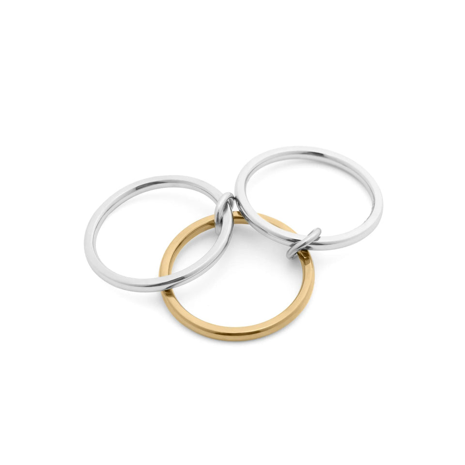 18K Gold PVD Stainless Steel Mixed Metal Triple Intertwined Ring