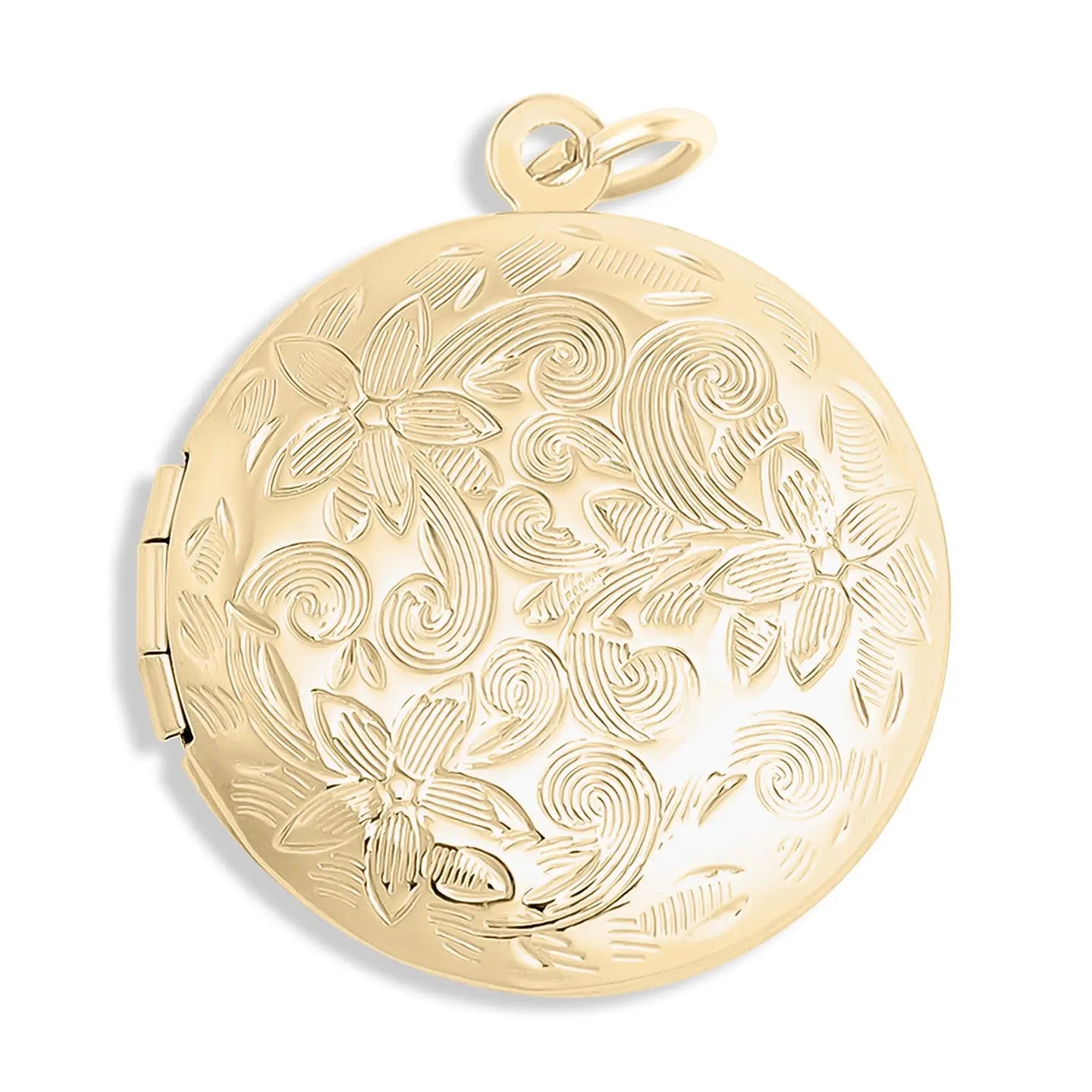18K Gold Pvd Stainless Steel Round Floral Textured Locket