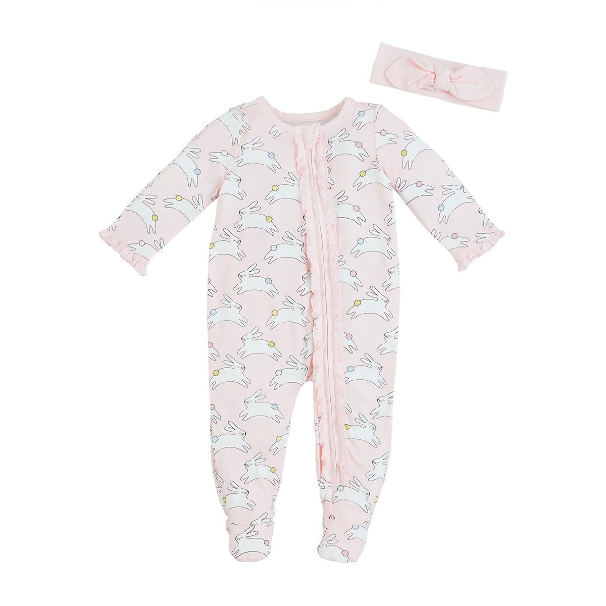 MUD PIE Pink Bunny Sleeper & Headband Set 6-9m