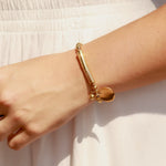 Gold Beaded Stretch Bracelet with Engravable Charm