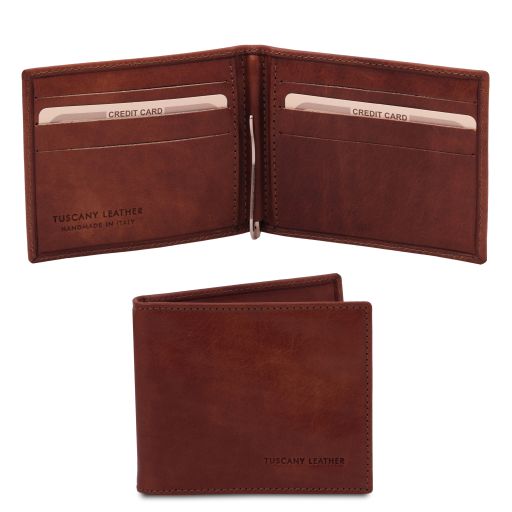 TL Exclusive Leather Card Holder with Money Clip - Brown