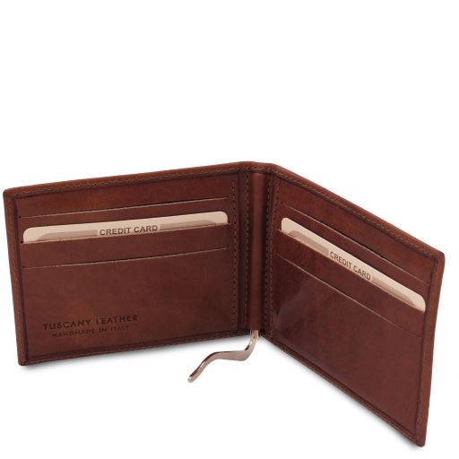 TL Exclusive Leather Card Holder with Money Clip - Brown
