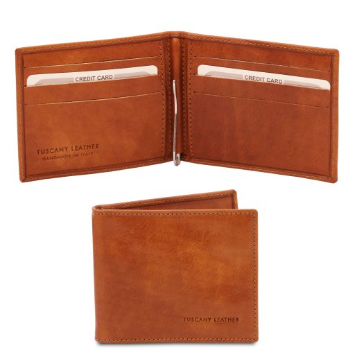 TL Exclusive Leather Card Holder with Money Clip - Honey