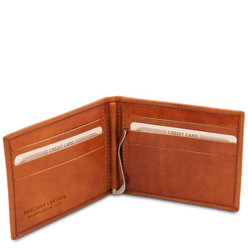 TL Exclusive Leather Card Holder with Money Clip - Honey