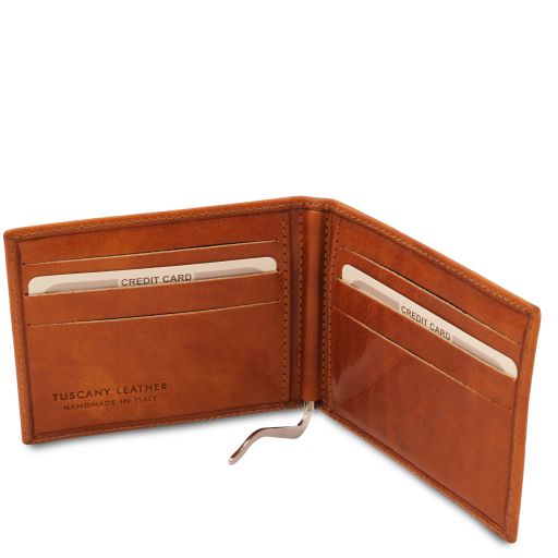 TL Exclusive Leather Card Holder with Money Clip - Honey