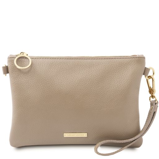 Soft Leather Clutch - Light Taupe