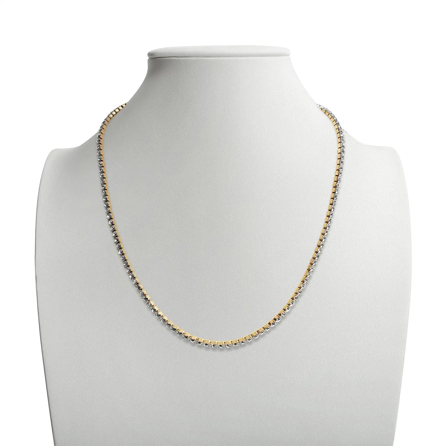 Stainless Steel Gold Cubic Zirconia Tennis Chain Necklace