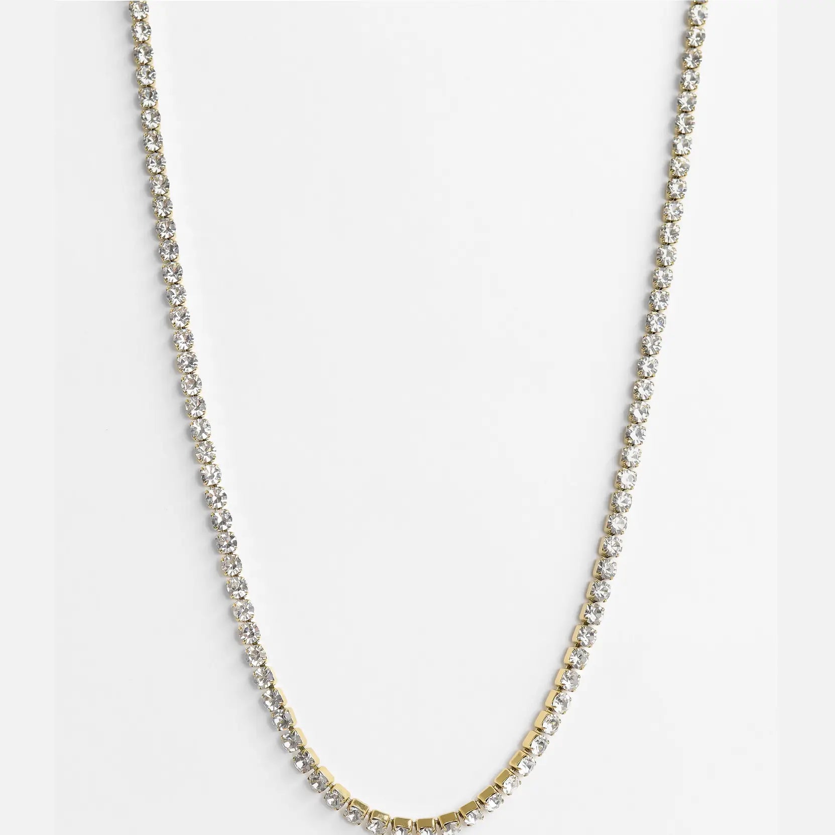 Stainless Steel Gold Cubic Zirconia Tennis Chain Necklace