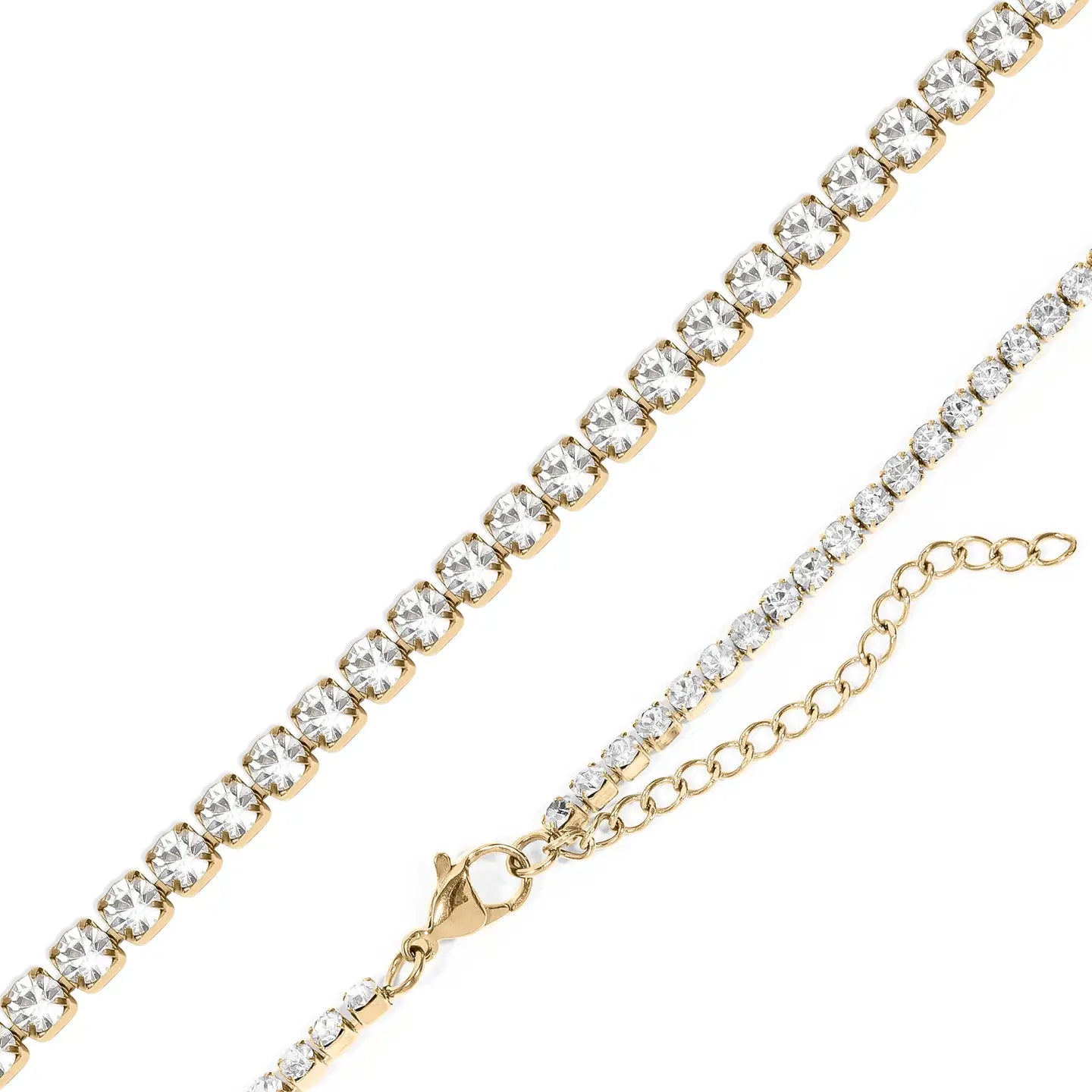 Stainless Steel Gold Cubic Zirconia Tennis Chain Necklace