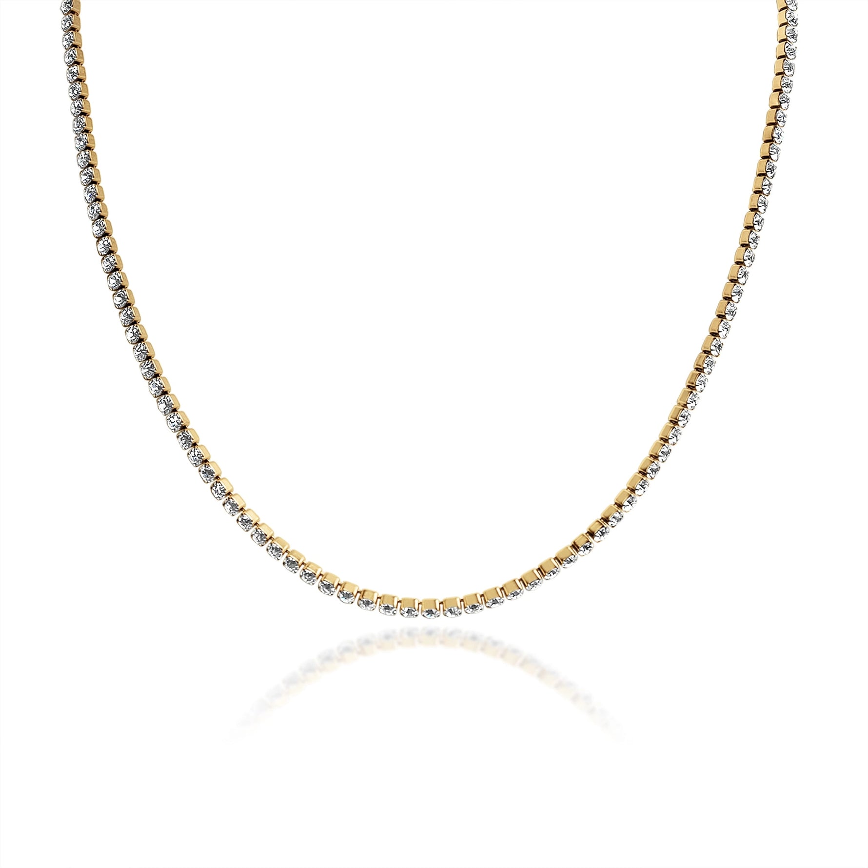 Stainless Steel Gold Cubic Zirconia Tennis Chain Necklace