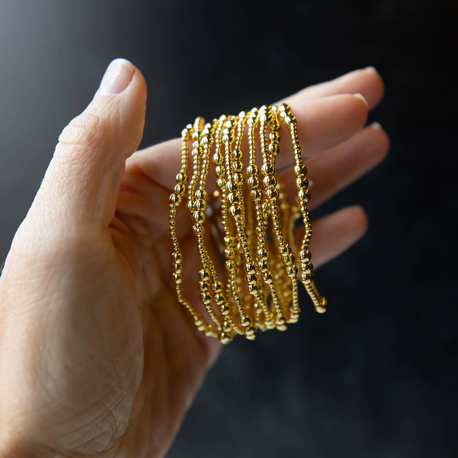 Lenny & Eva - Gold Beaded Bracelet: 3mm Textured