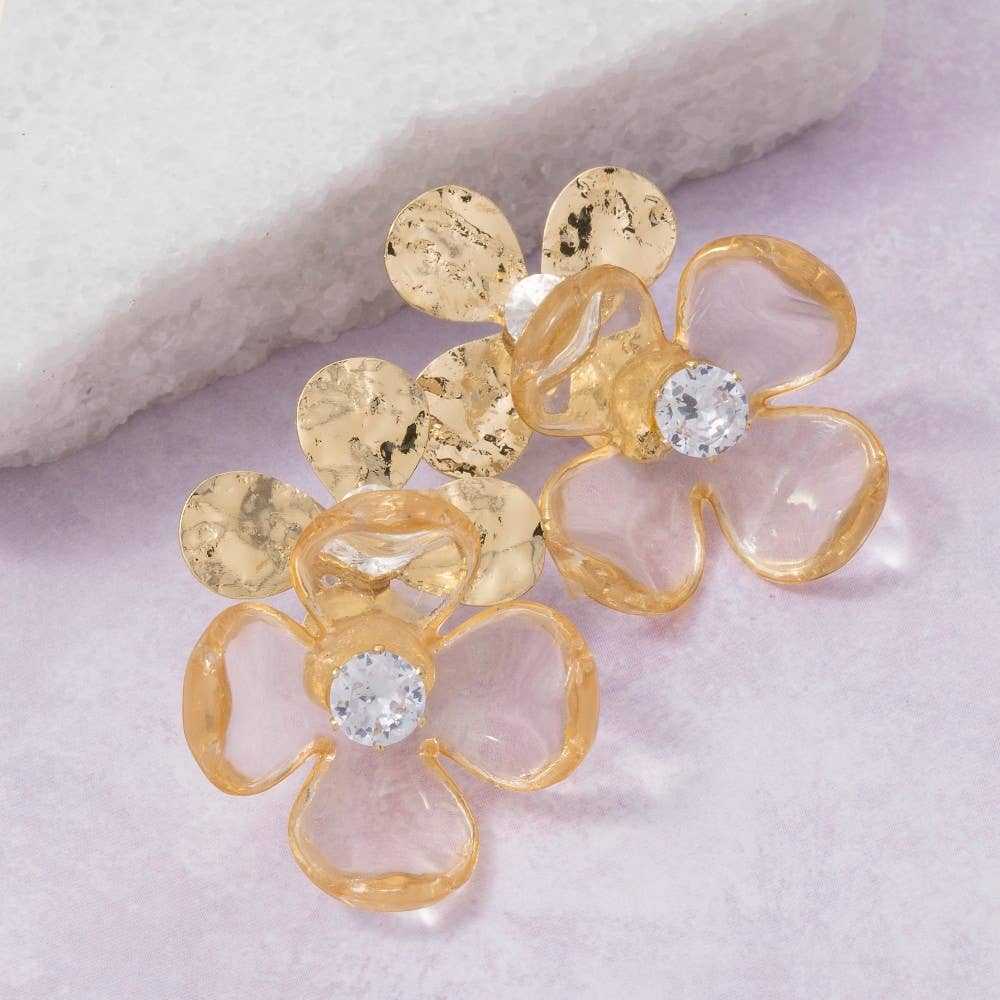 Metallic And Resin Flower Stud Earrings
