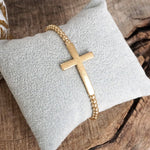 Minimal Cross Stretchy Bracelet in Worn Gold tone with Ball Beads