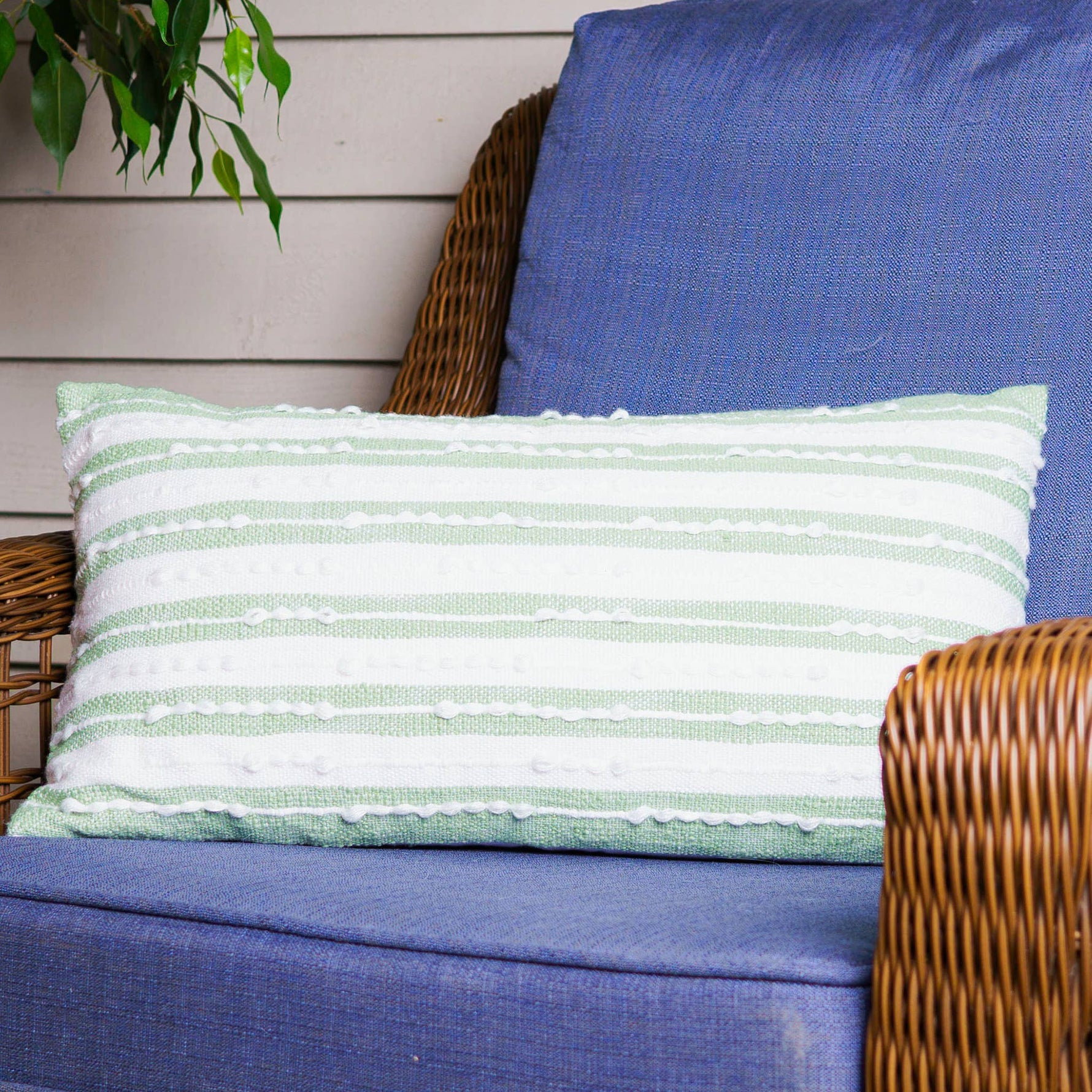 Romy 12X22" Handwoven Striped Indoor/Outdoor Throw Pillow: Blue