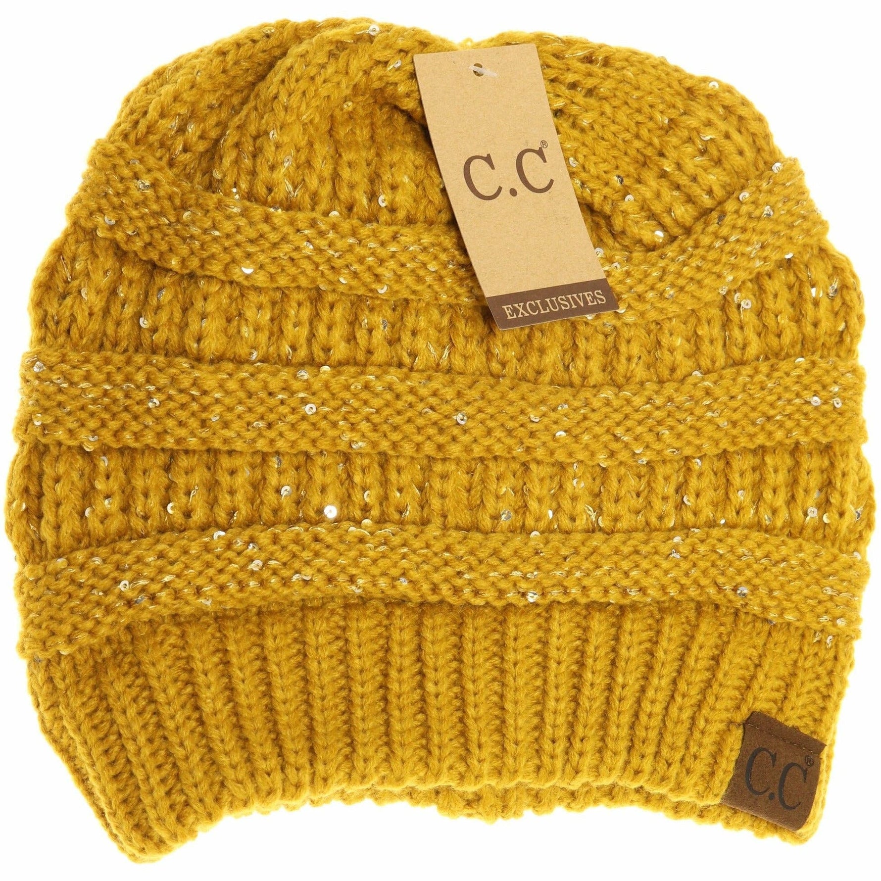 Sequin CC Beanies: Taupe