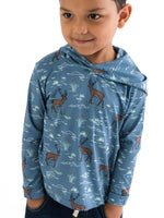 Boys Deer Antler Adventure Performance Hooded Shirt: Blue / 3T