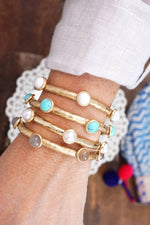 Jeweled Golden Bangle with semi precious stone dots: Turquoise