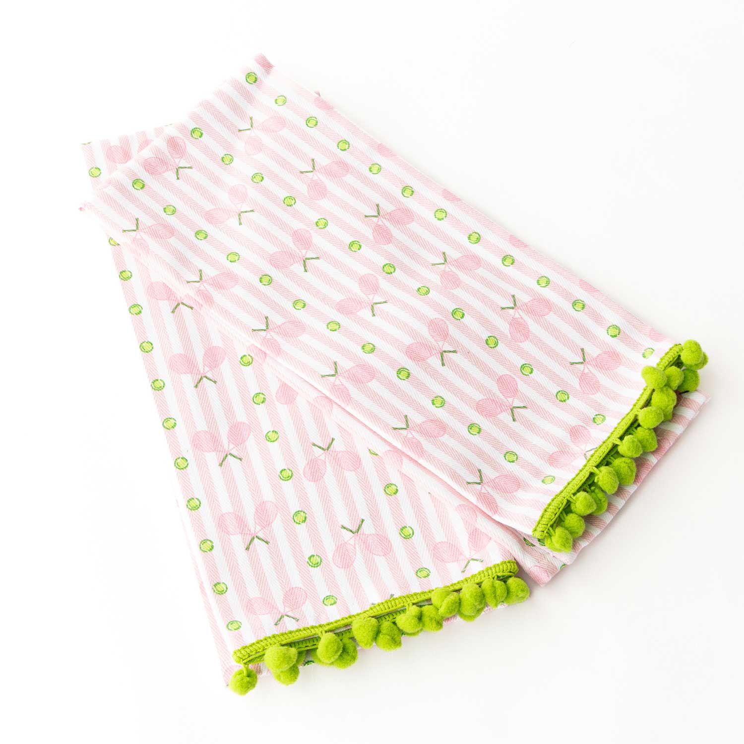 Pink Tennis Stripe Pom-Pom Kitchen Towel Set