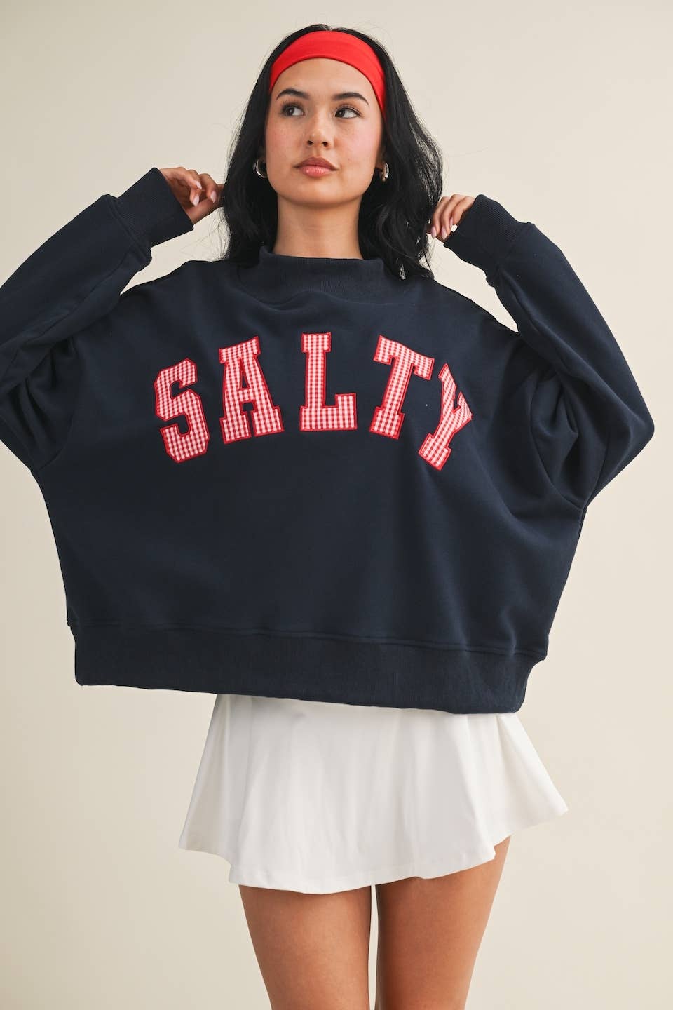 Salty Oversized Mock Neck Sweatshirt: Navy / L