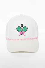 SPORTS PICKLE BALL embroidery 5 Panel Hat with Rope: Pink