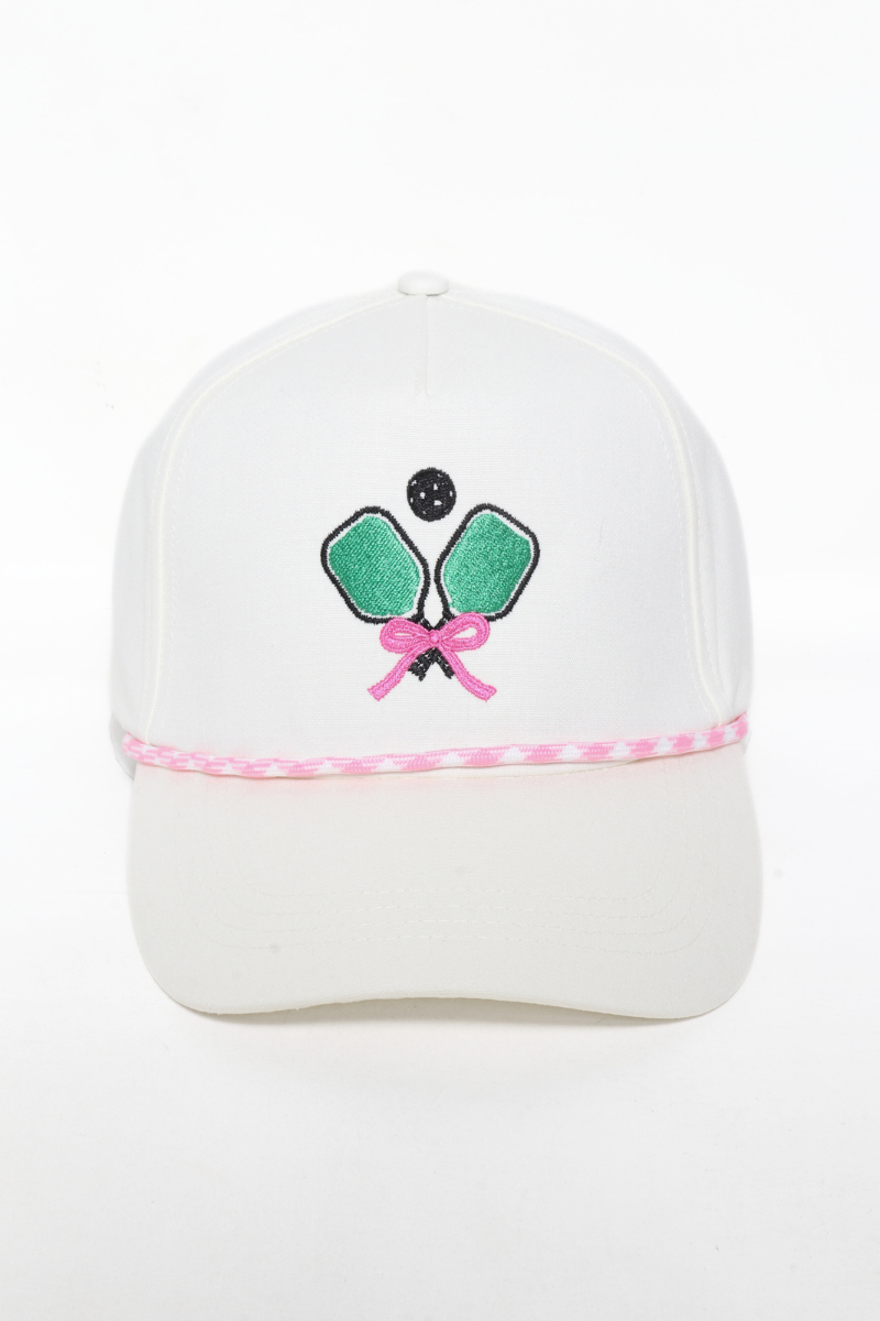 SPORTS PICKLE BALL embroidery 5 Panel Hat with Rope: Pink