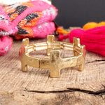 Hammered Sideways Cross Bracelet in Worn Silver Gold Tone Boho Style: Worn Silver and Gold Tones